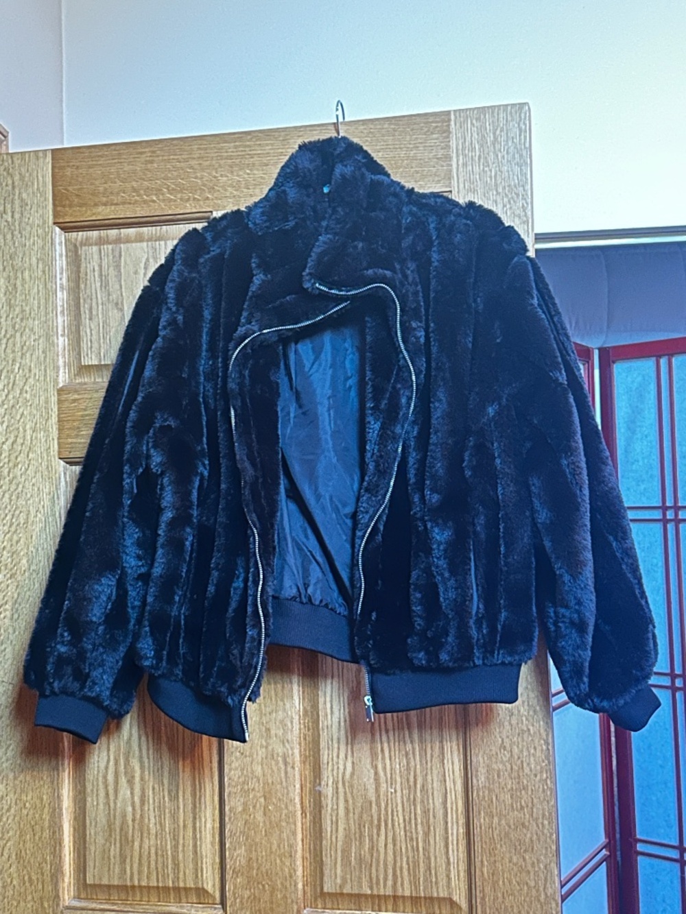 Black Faux Fur Bomber Jacket